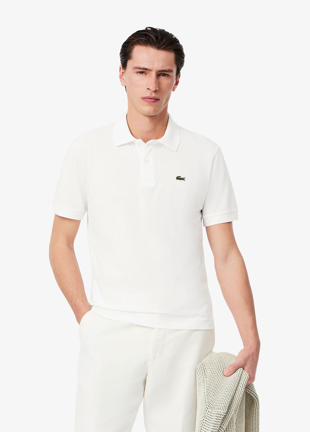 Белая футболка-поло для мужчин Lacoste однотонная