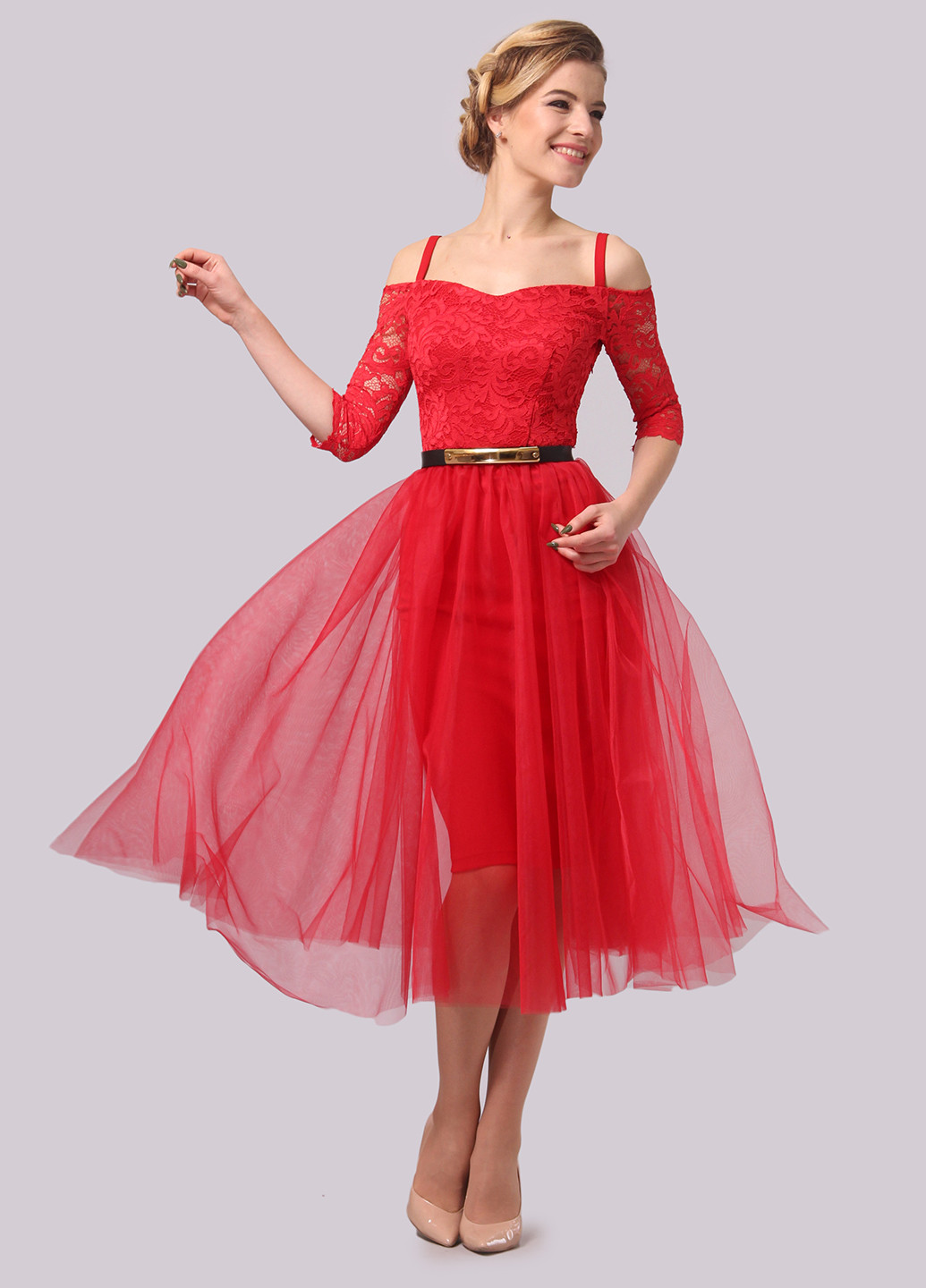 Червона коктейльна сукня, сукня кльош Agata Webers однотонна