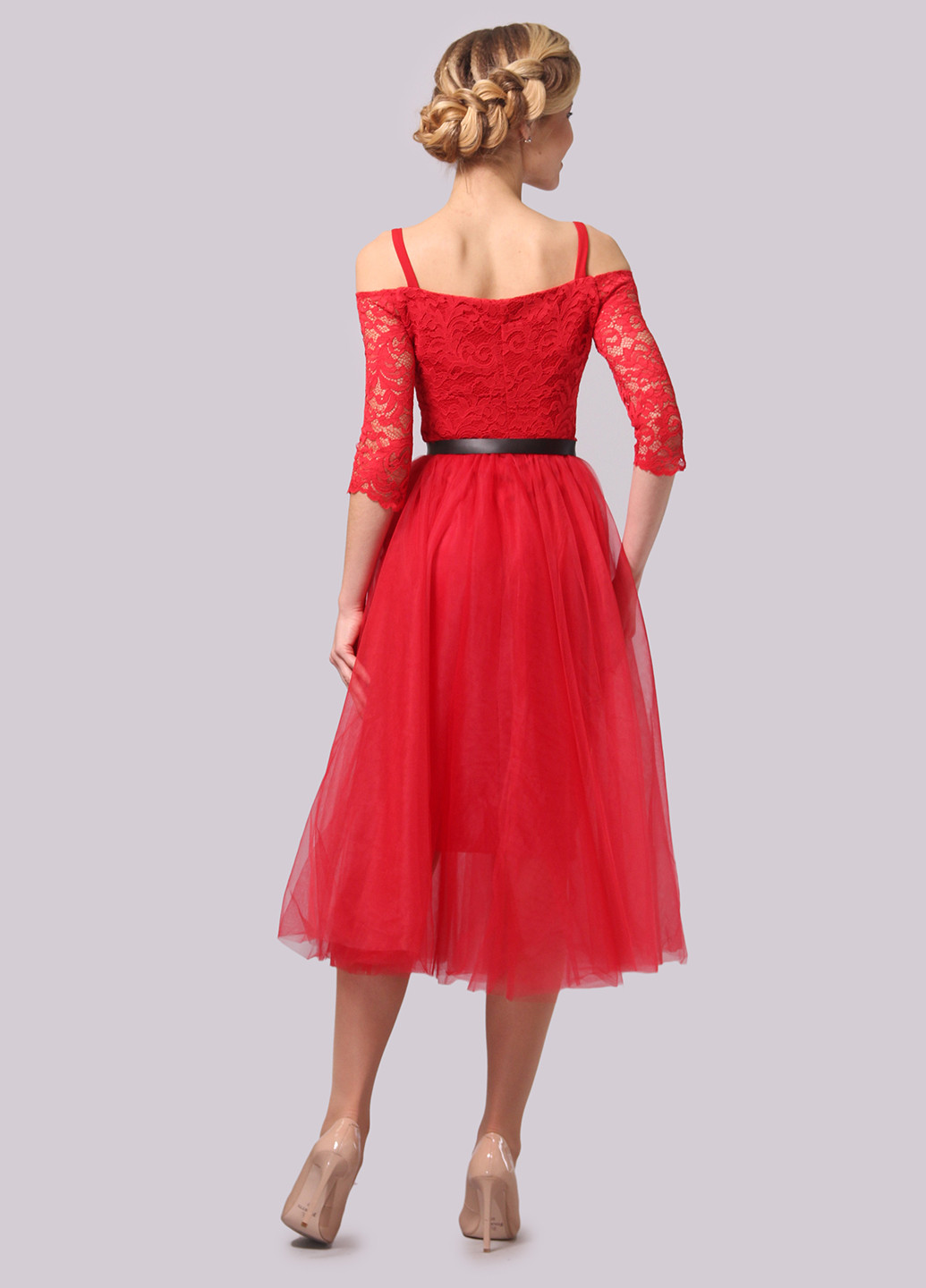 Червона коктейльна сукня, сукня кльош Agata Webers однотонна