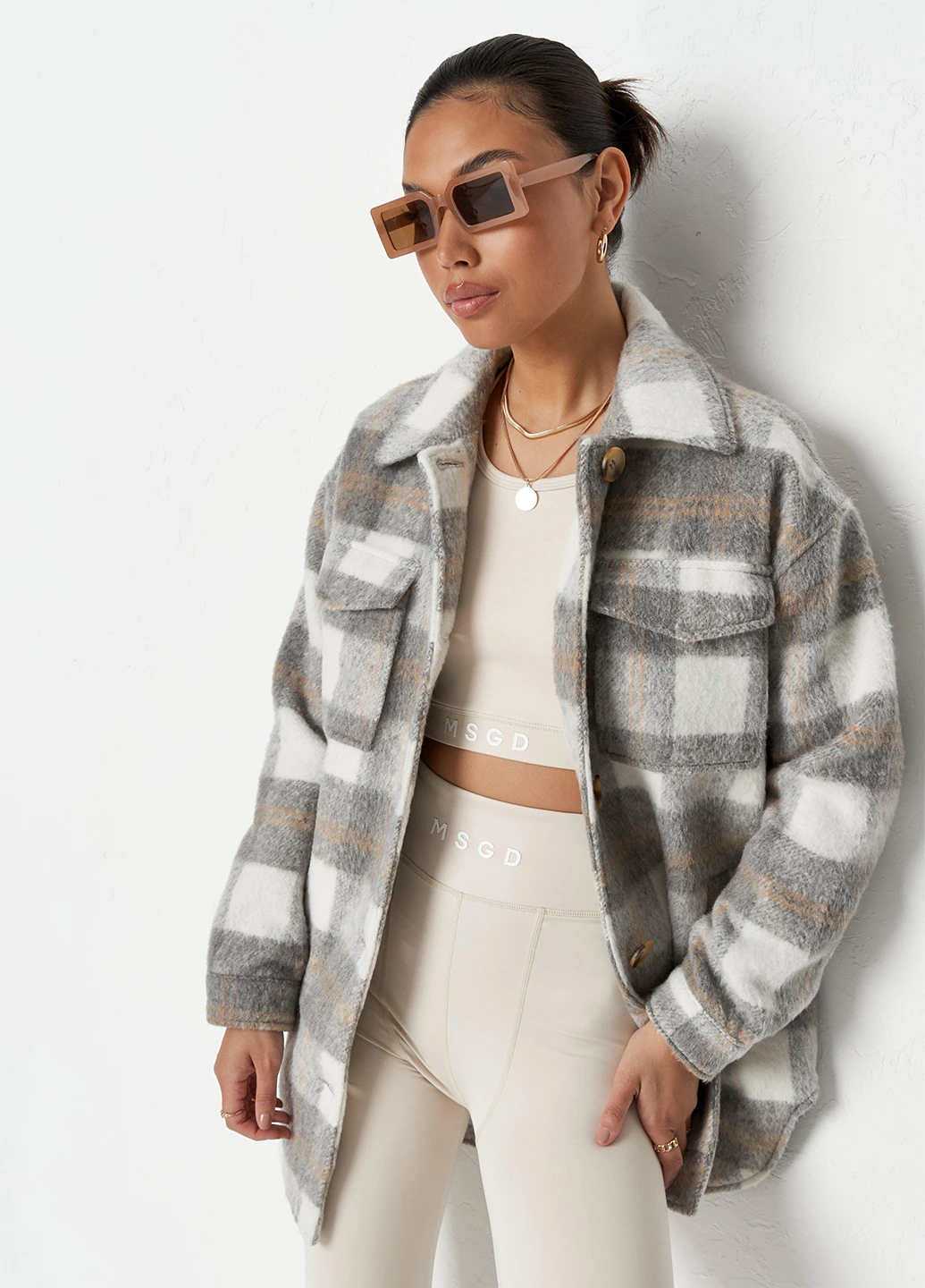 Серое демисезонное Пальто однобортное Missguided