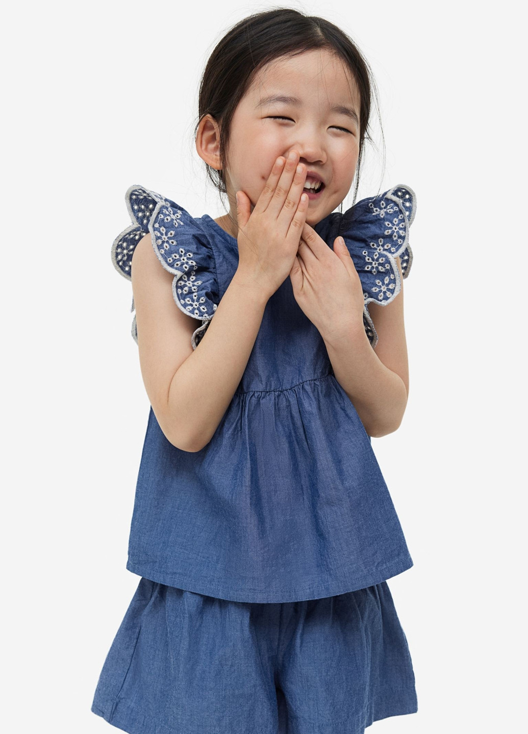 Синяя однотонная блузка H&M летняя