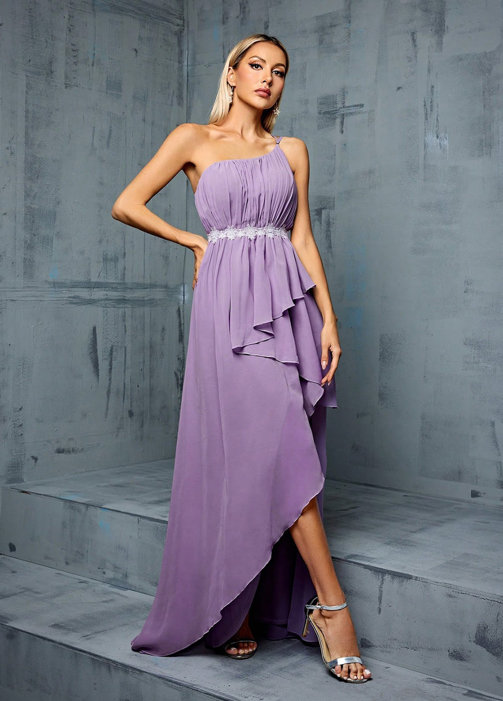 Сиреневое вечернее платье в греческом стиле, на одно плечо, с открытой спиной SHEIN однотонное