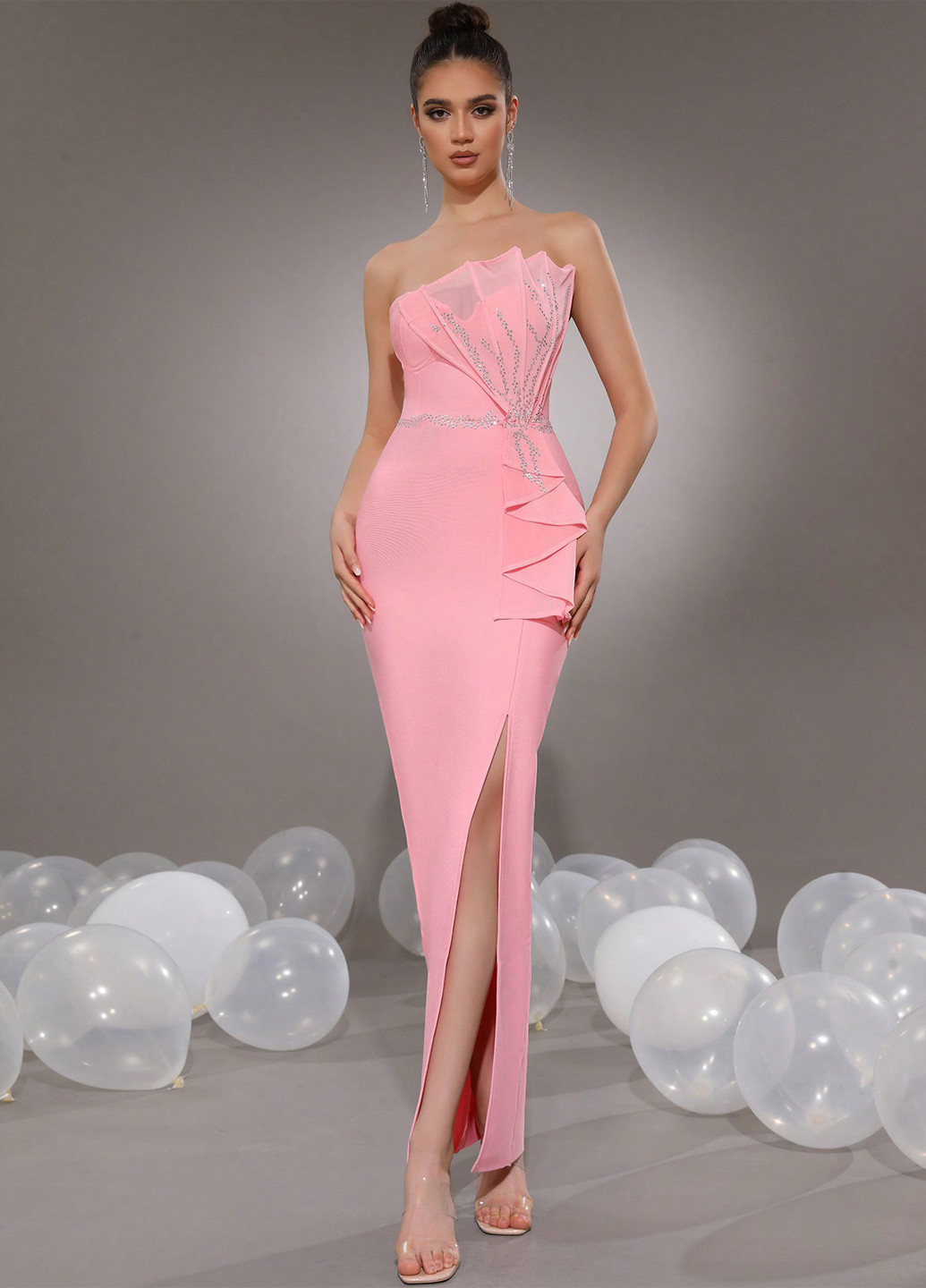 Світло-рожева святковий, вечірня сукня футляр SHEIN однотонна