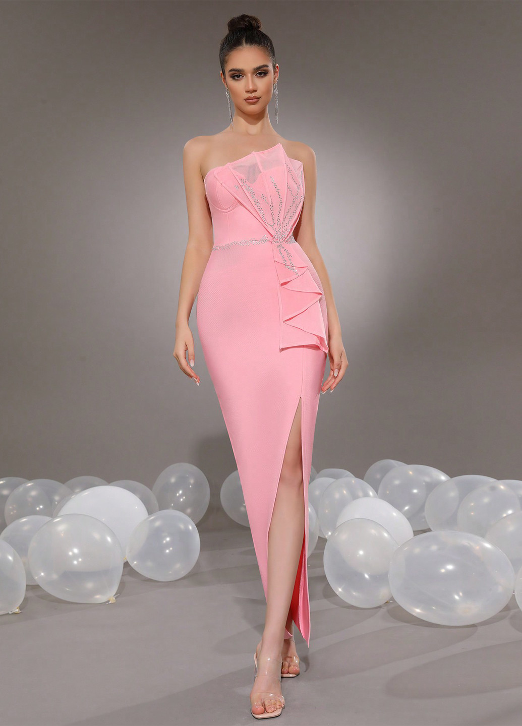 Світло-рожева святковий, вечірня сукня футляр SHEIN однотонна