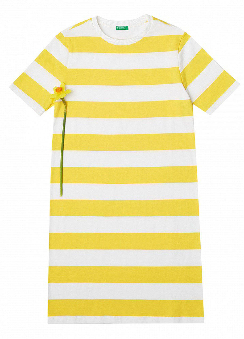 Желтое кэжуал платье а-силуэт United Colors of Benetton в полоску