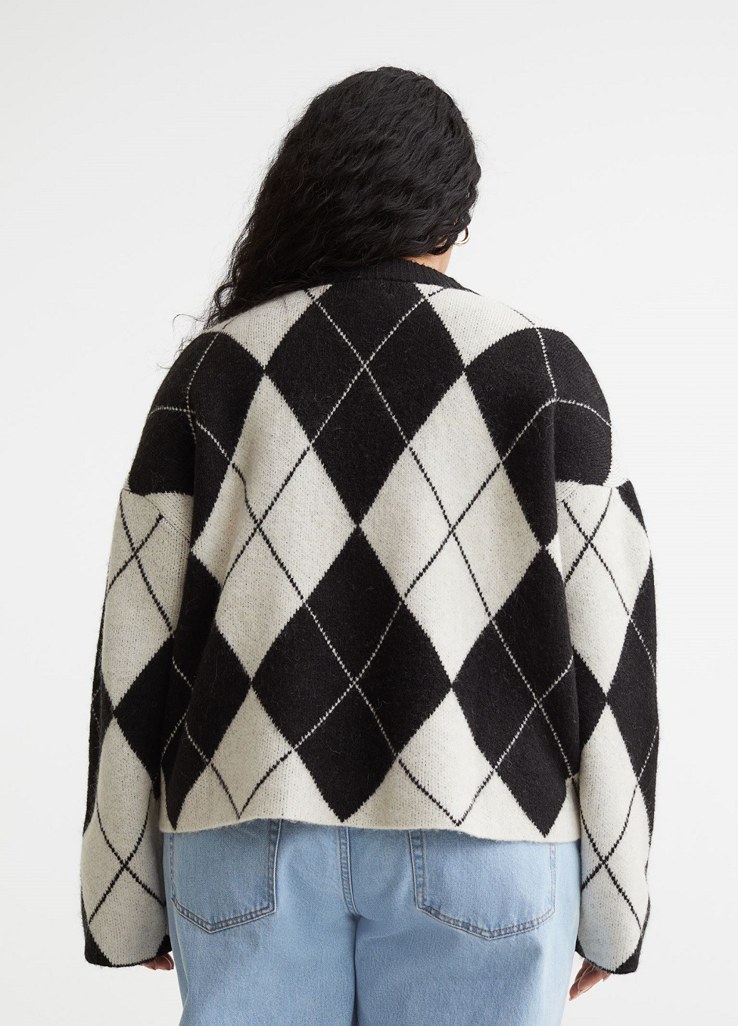 Чорний демісезонний светр оверсайз із жаккардової в'язки H&M