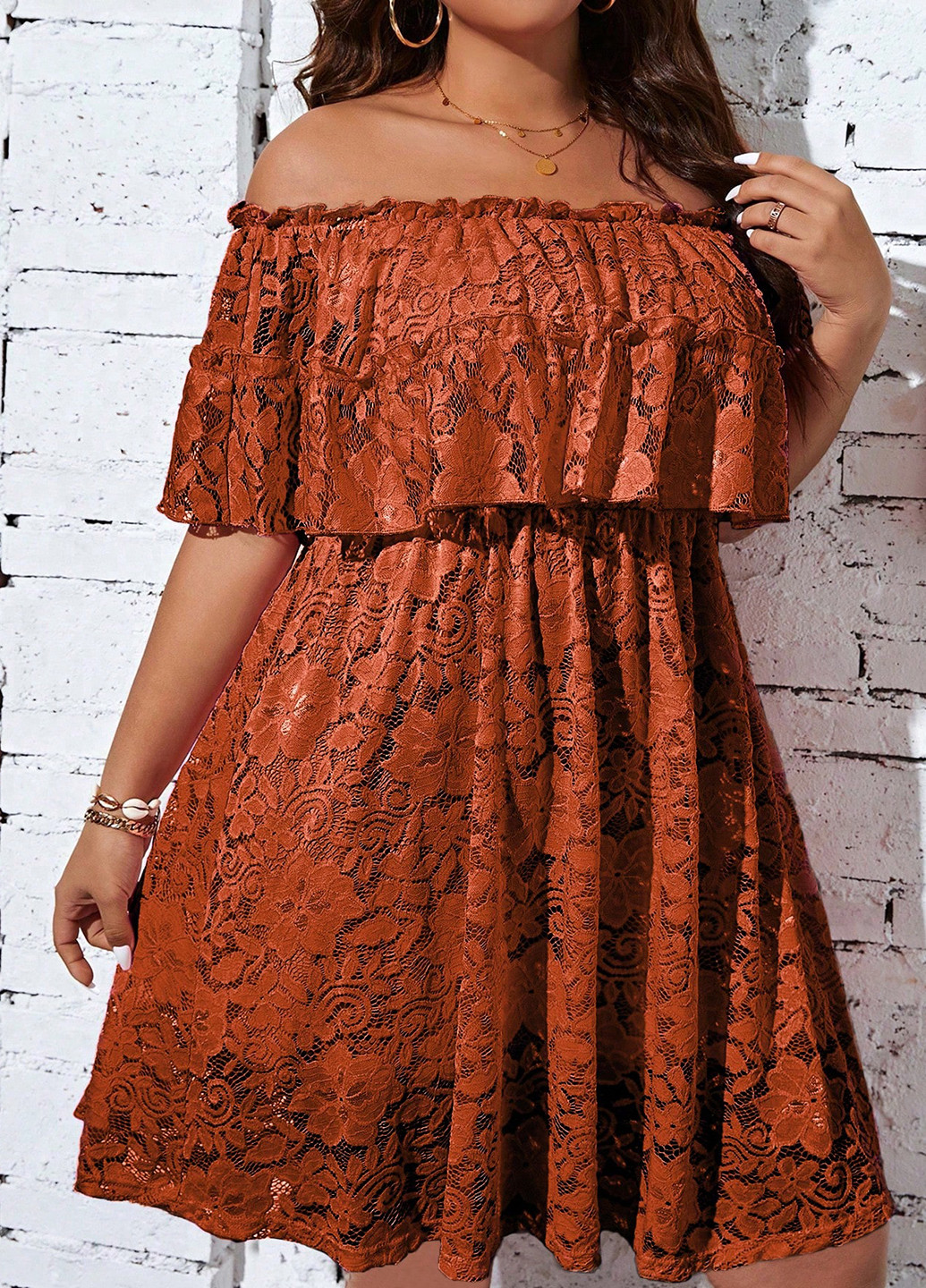 Світло-коричнева святковий сукня в стилі армпір, з відкритими плечима SHEIN однотонна