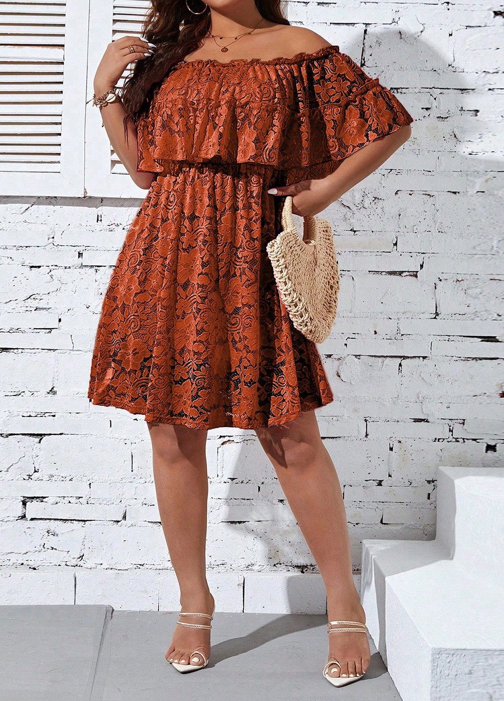 Світло-коричнева святковий сукня в стилі армпір, з відкритими плечима SHEIN однотонна