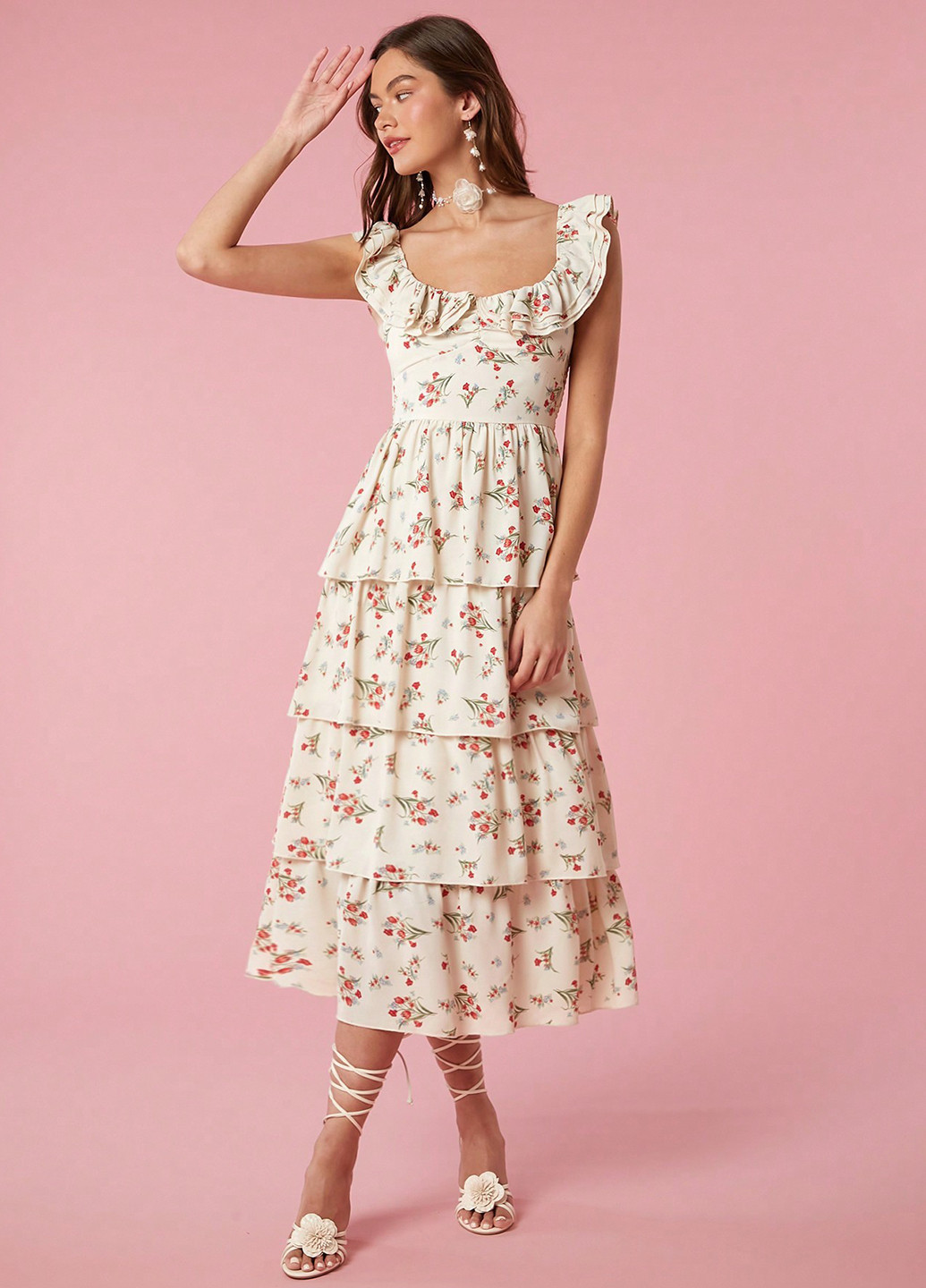 Молочна кежуал сукня кльош SHEIN з квітковим принтом