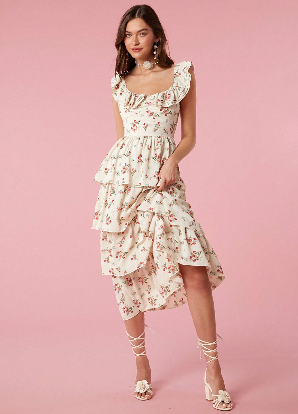 Молочна кежуал сукня кльош SHEIN з квітковим принтом