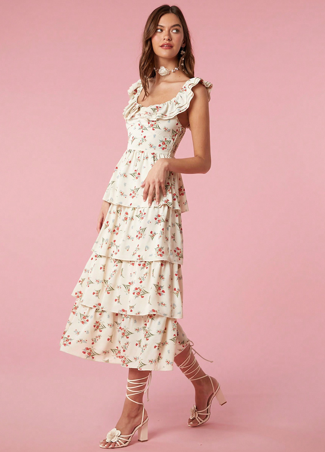 Молочна кежуал сукня кльош SHEIN з квітковим принтом