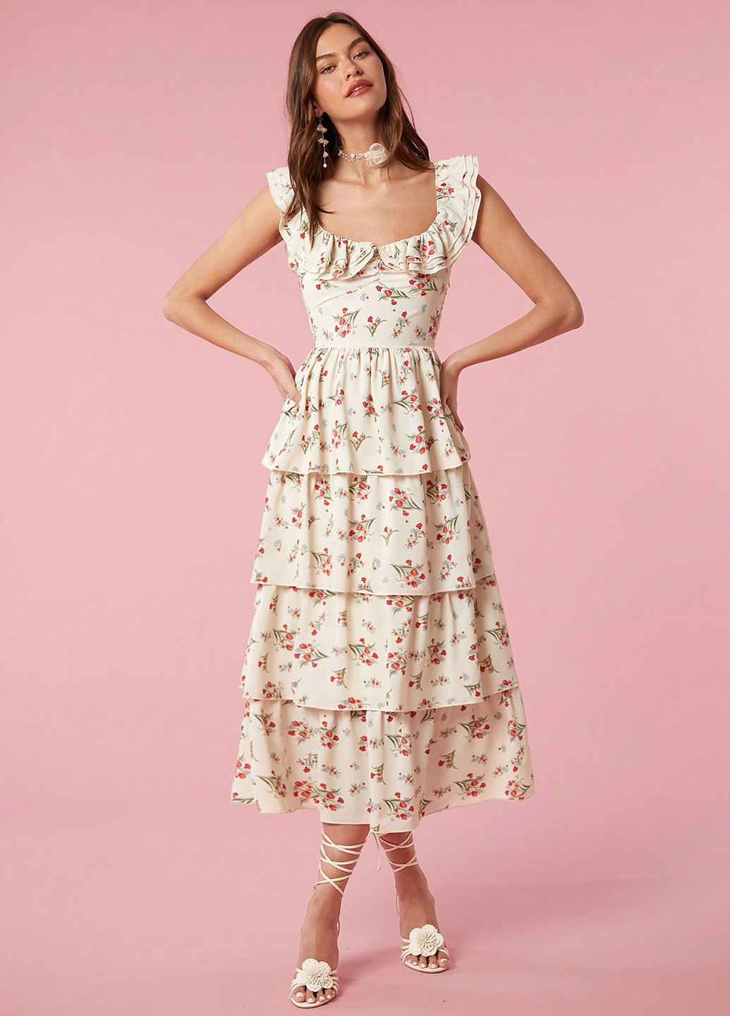 Молочна кежуал сукня кльош SHEIN з квітковим принтом