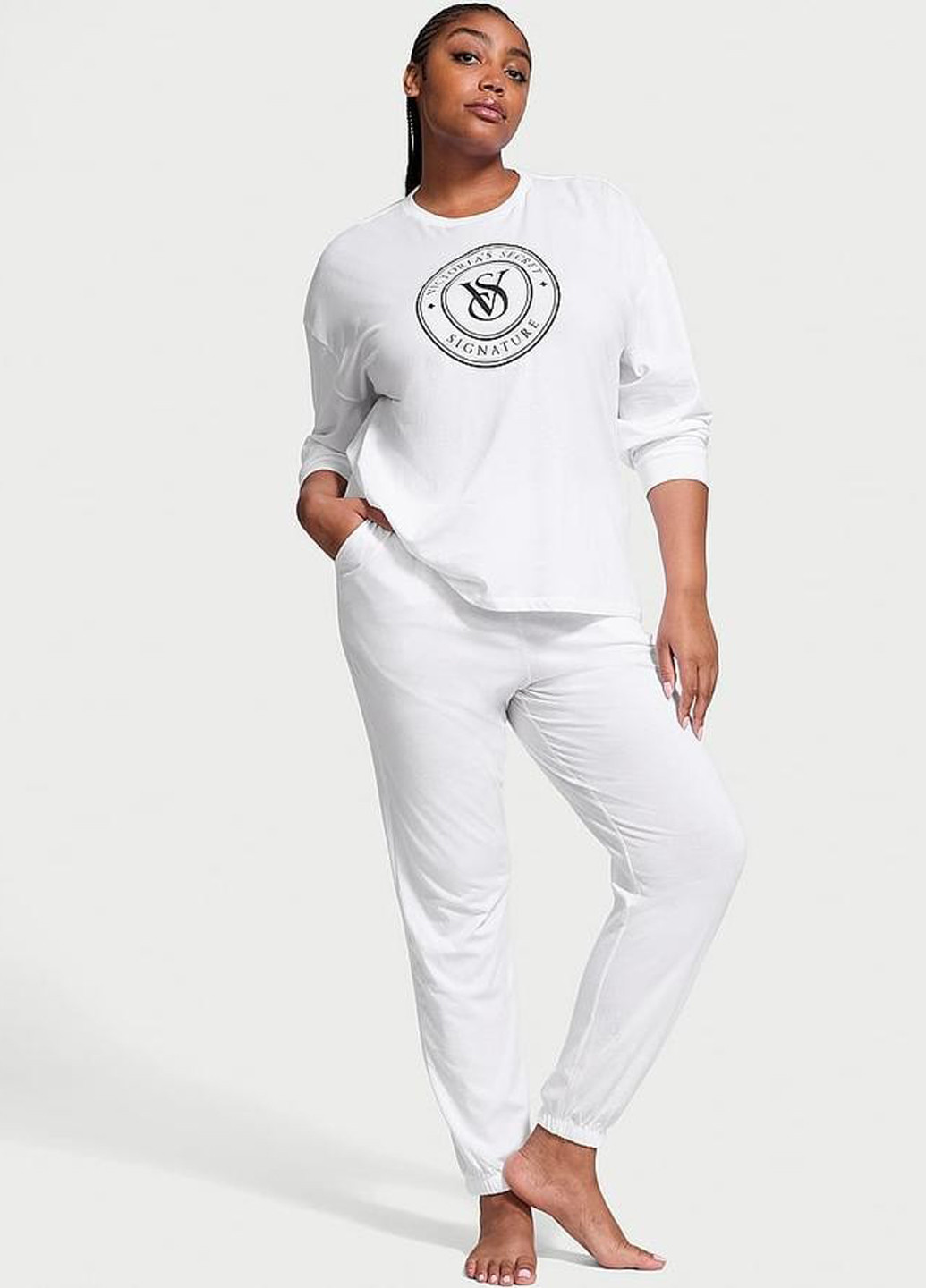 Белая всесезон пижама (лонгслив, брюки) лонгслив + брюки Victoria's Secret