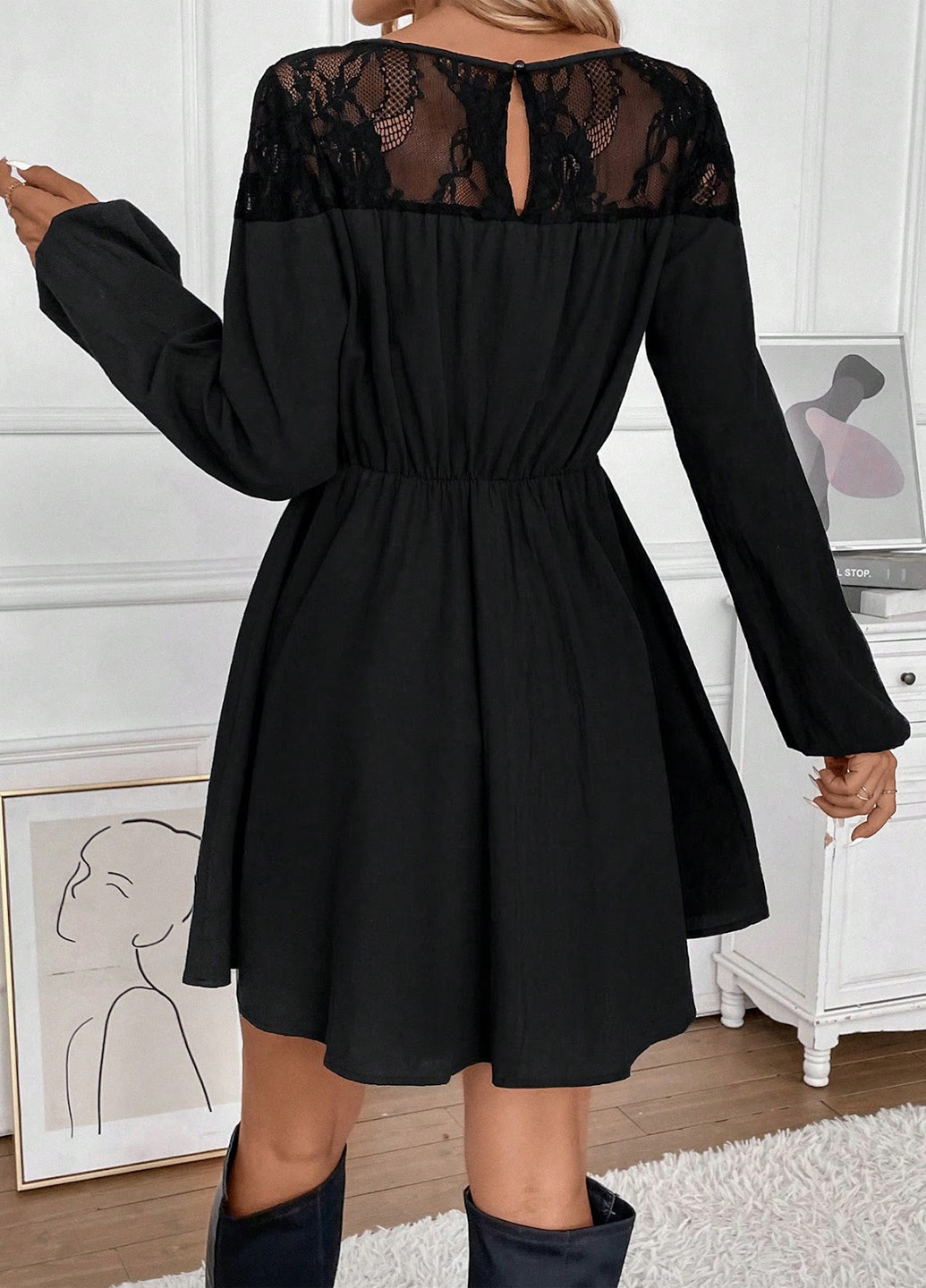 Черное кэжуал платье клеш SHEIN однотонное