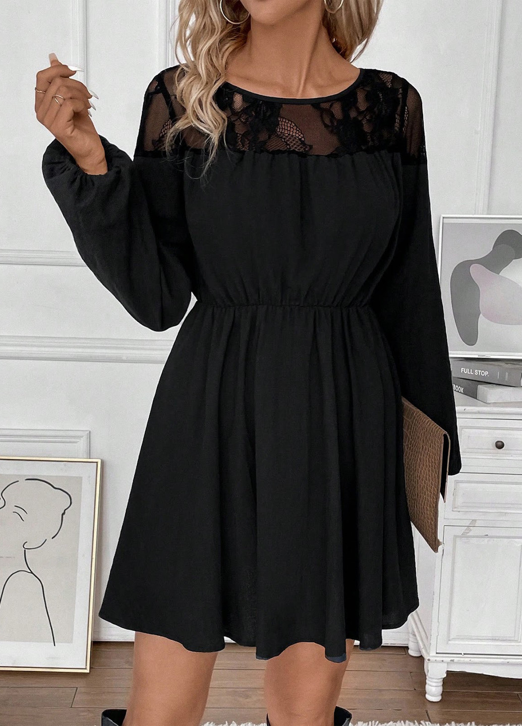 Черное кэжуал платье клеш SHEIN однотонное