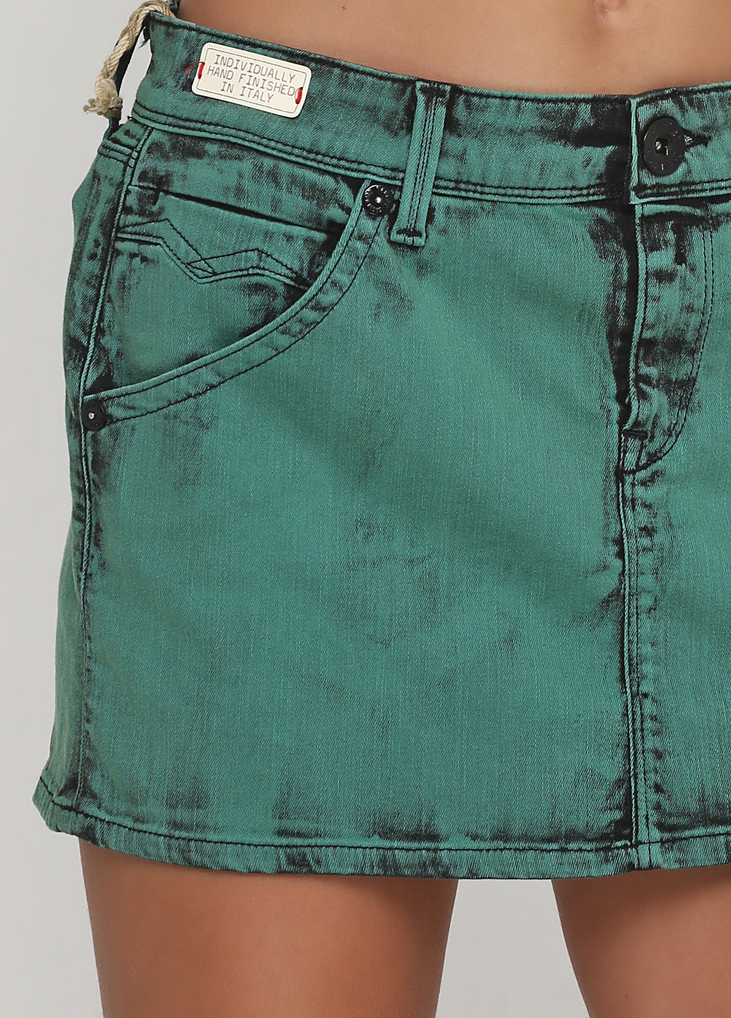 Зеленая джинсовая однотонная юбка Replay карандаш
