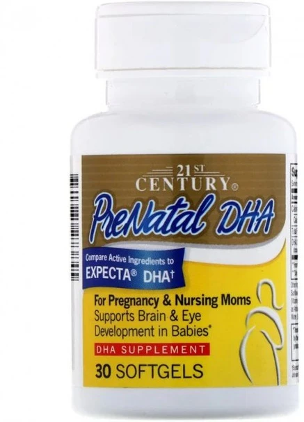 Витамины для беременных с рыбьим жиром,, PreNatal DHA 30 Softgels 21st Century (254325705)