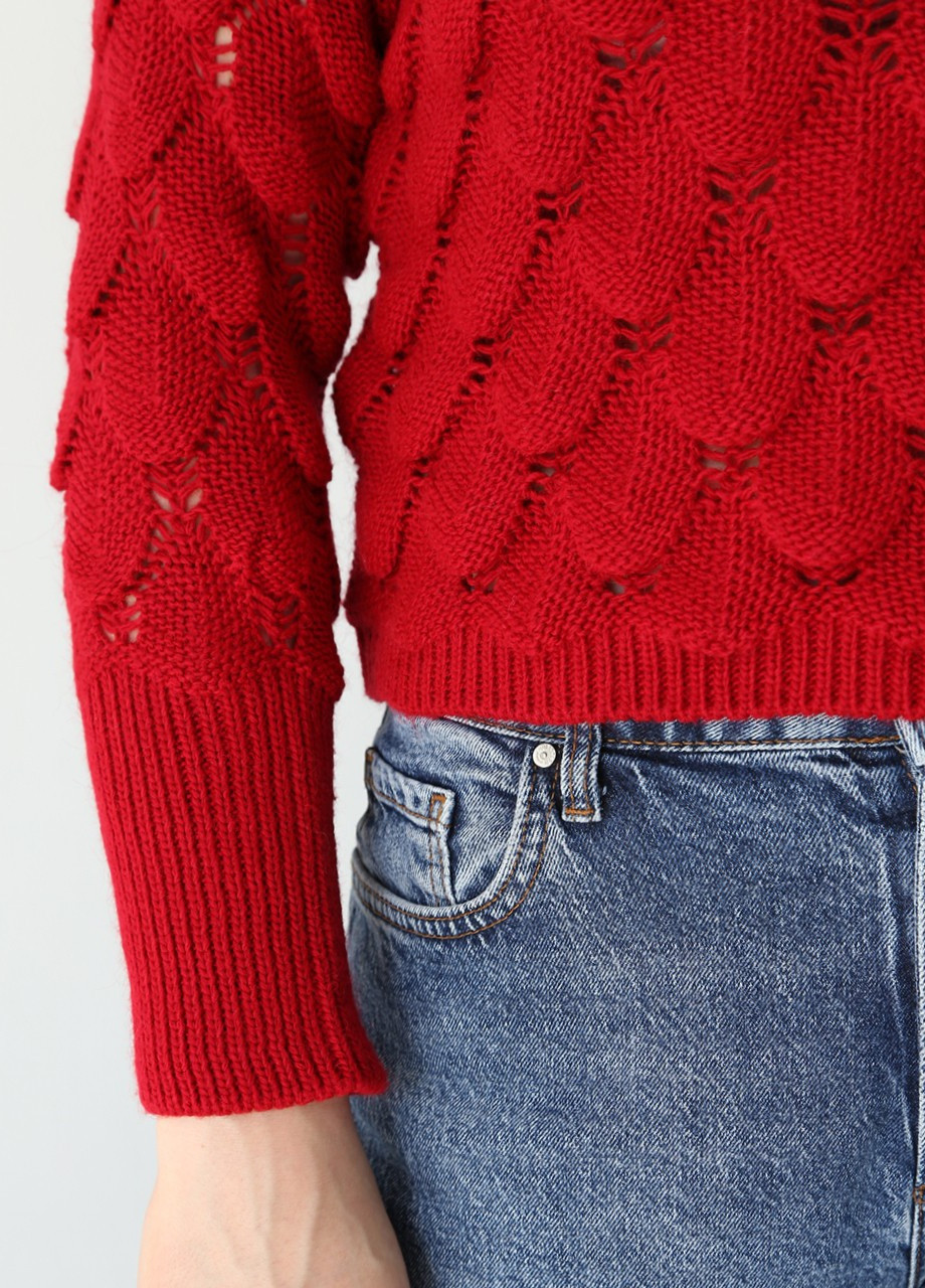 Красный демисезонный свитер женский красный укороченный вязаный Bebe Приталенный