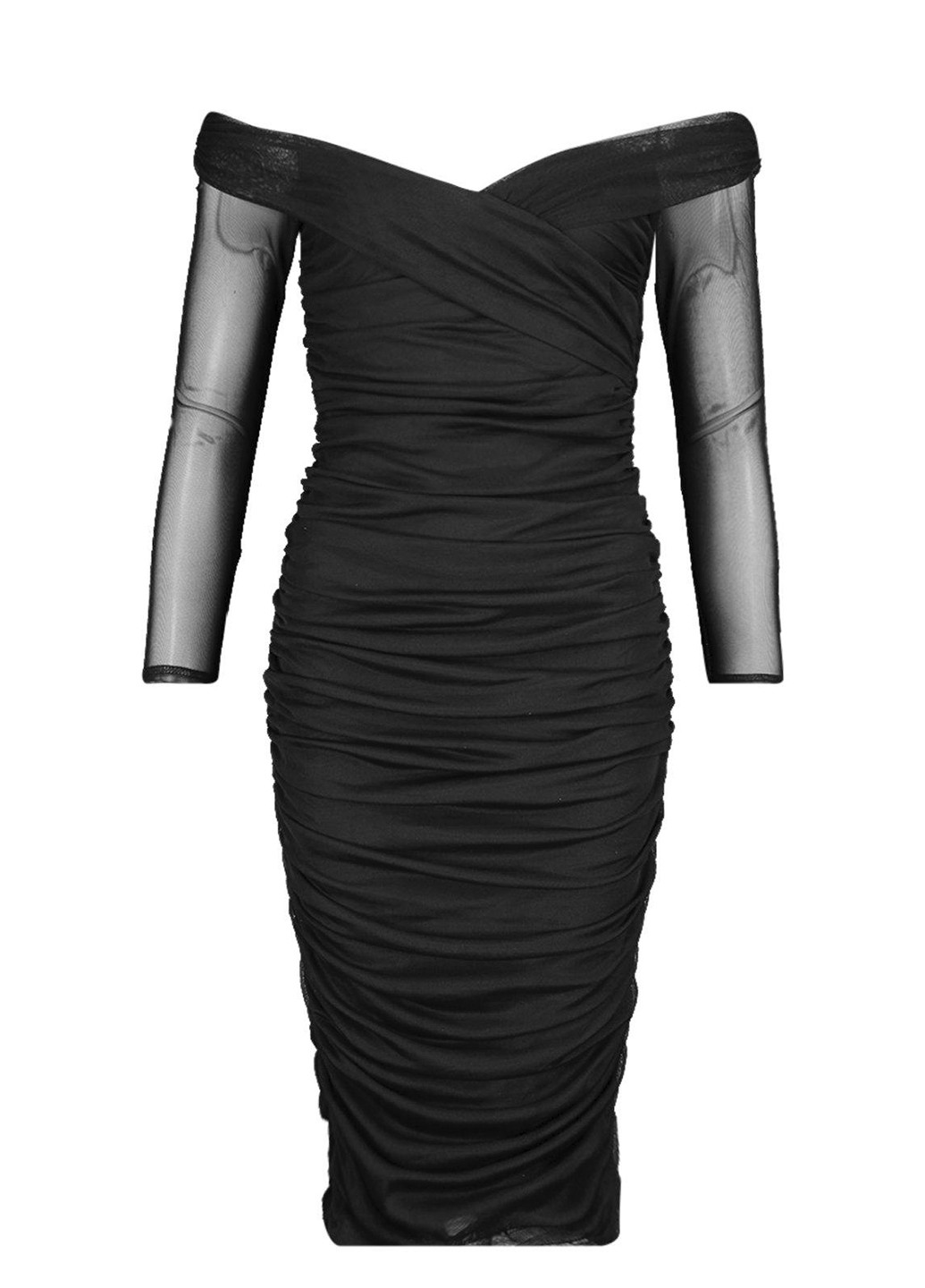 Черное кэжуал платье футляр, с открытыми плечами Boohoo однотонное