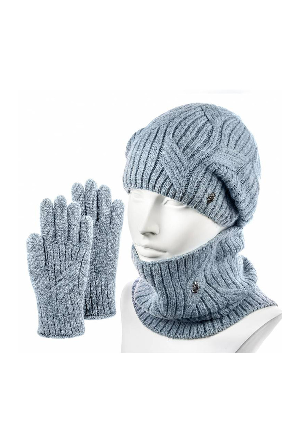 Блакитний зимній комплект (шапка, шарф, перчатки) Hattson