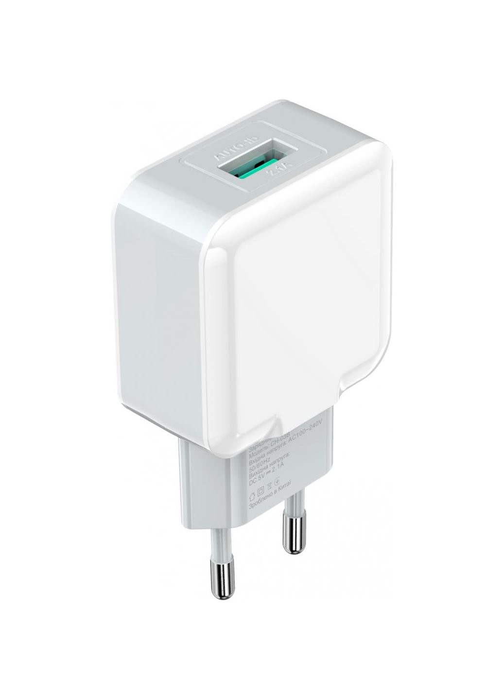 Зарядное устройство (CH03LTW) Grand-X usb 5v 2,1a white + cable usb -> lightning, cu (253507221)
