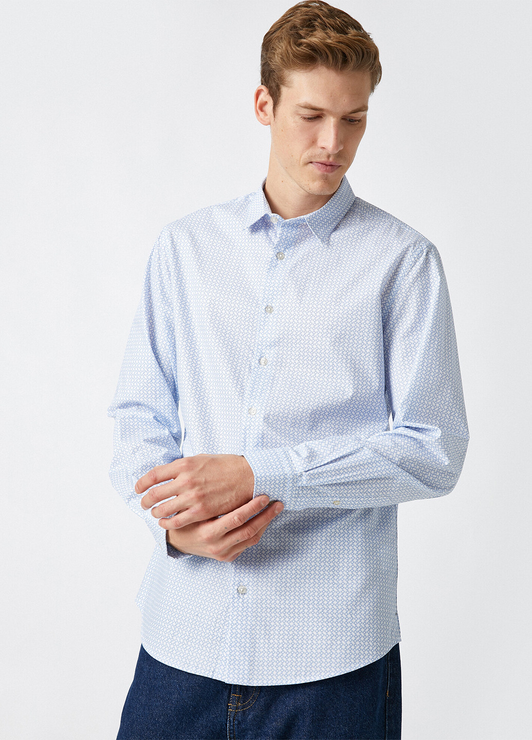 Светло-голубой кэжуал рубашка с геометрическим узором KOTON