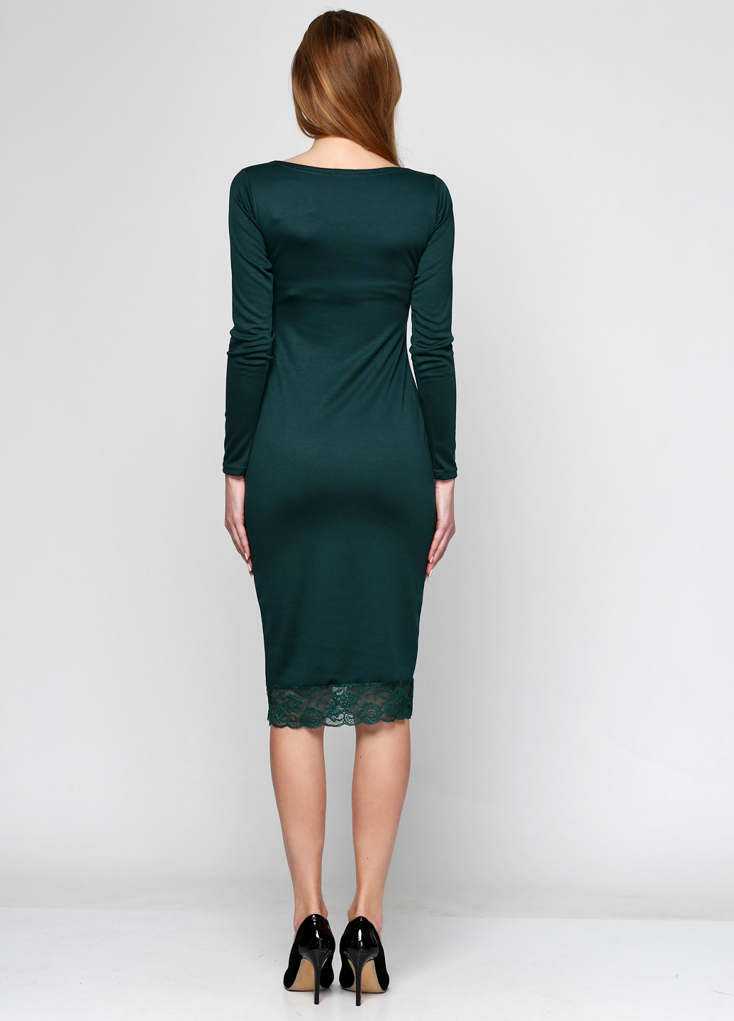 Бутылочное зеленое кэжуал платье Collezione однотонное