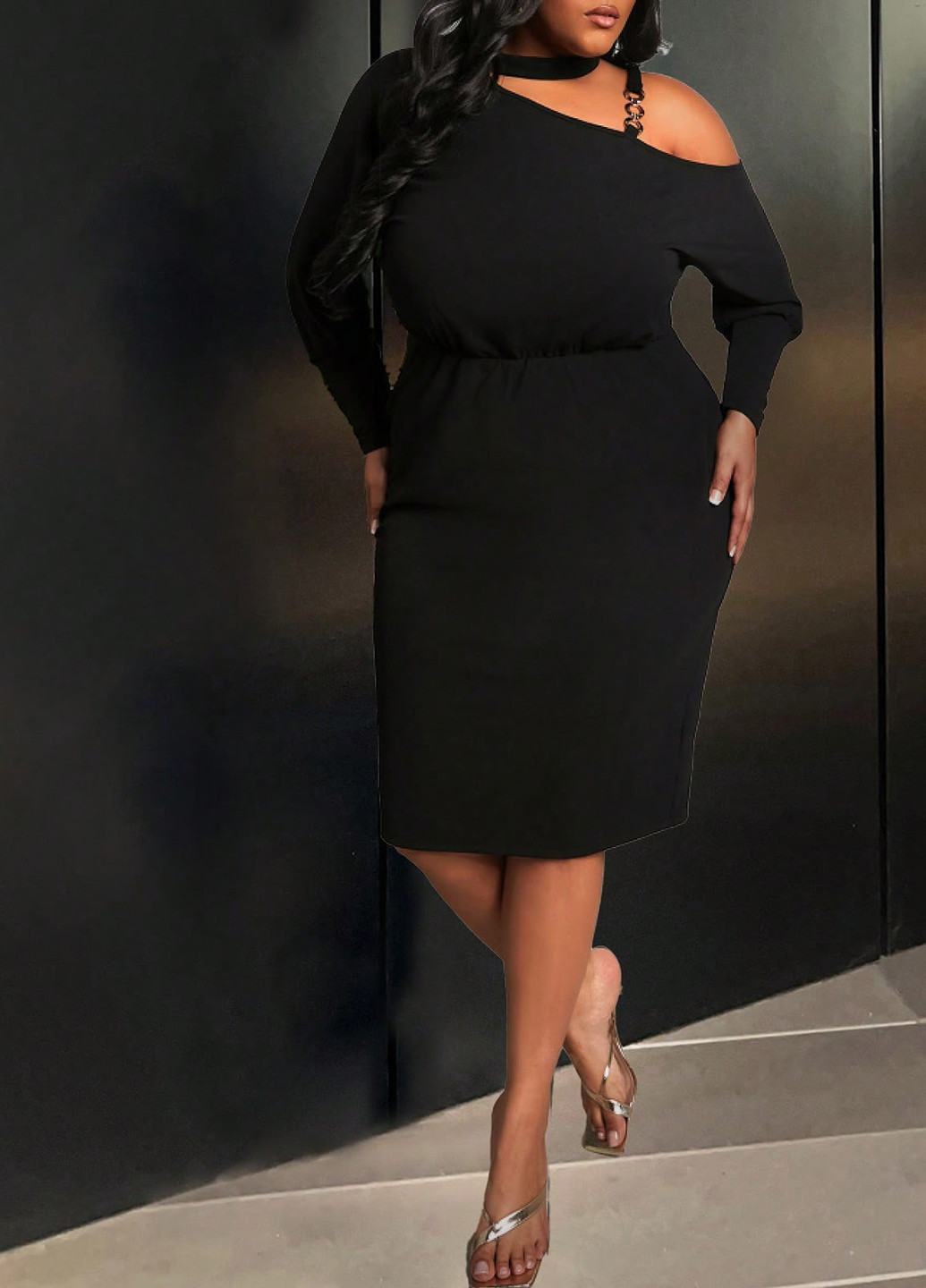 Чорна кежуал сукня в стилі армпір SHEIN однотонна