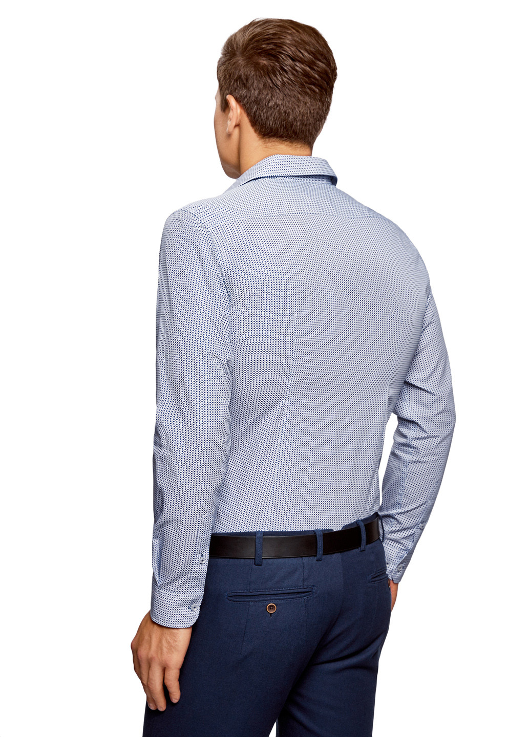 Голубой кэжуал рубашка с геометрическим узором Oodji с длинным рукавом