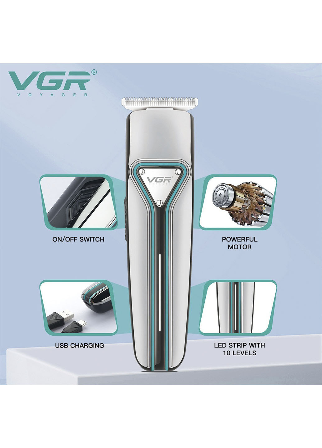 Машинка для стрижки волосся V 008 акумуляторний тример для стрижки бороди та вусів VGR сірі