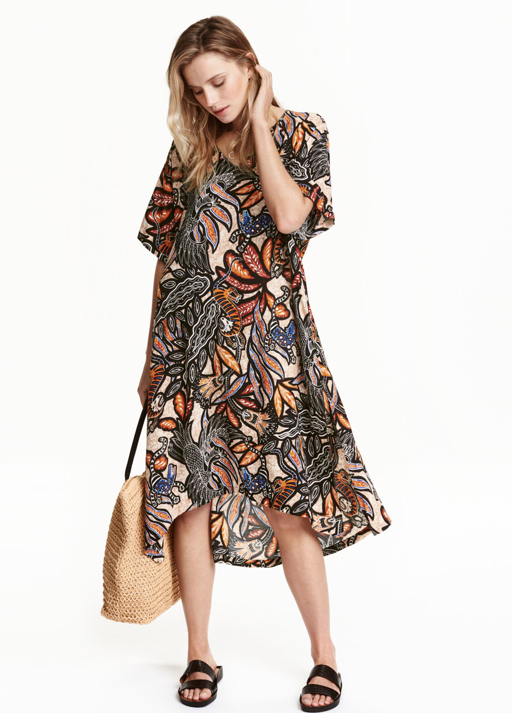 Комбинированное кэжуал платье а-силуэт H&M с абстрактным узором