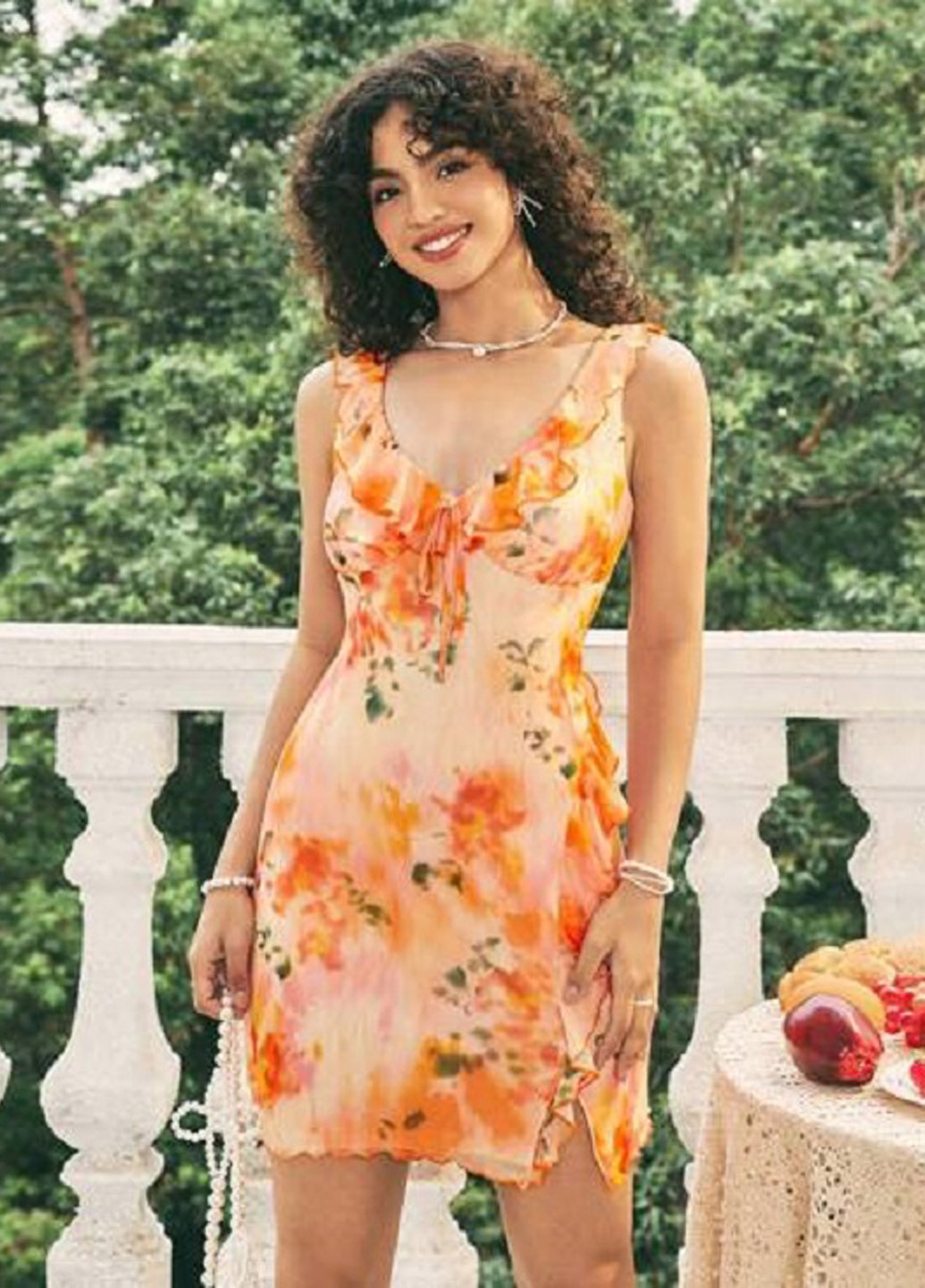 Светло-оранжевое кэжуал платье SHEIN с цветочным принтом