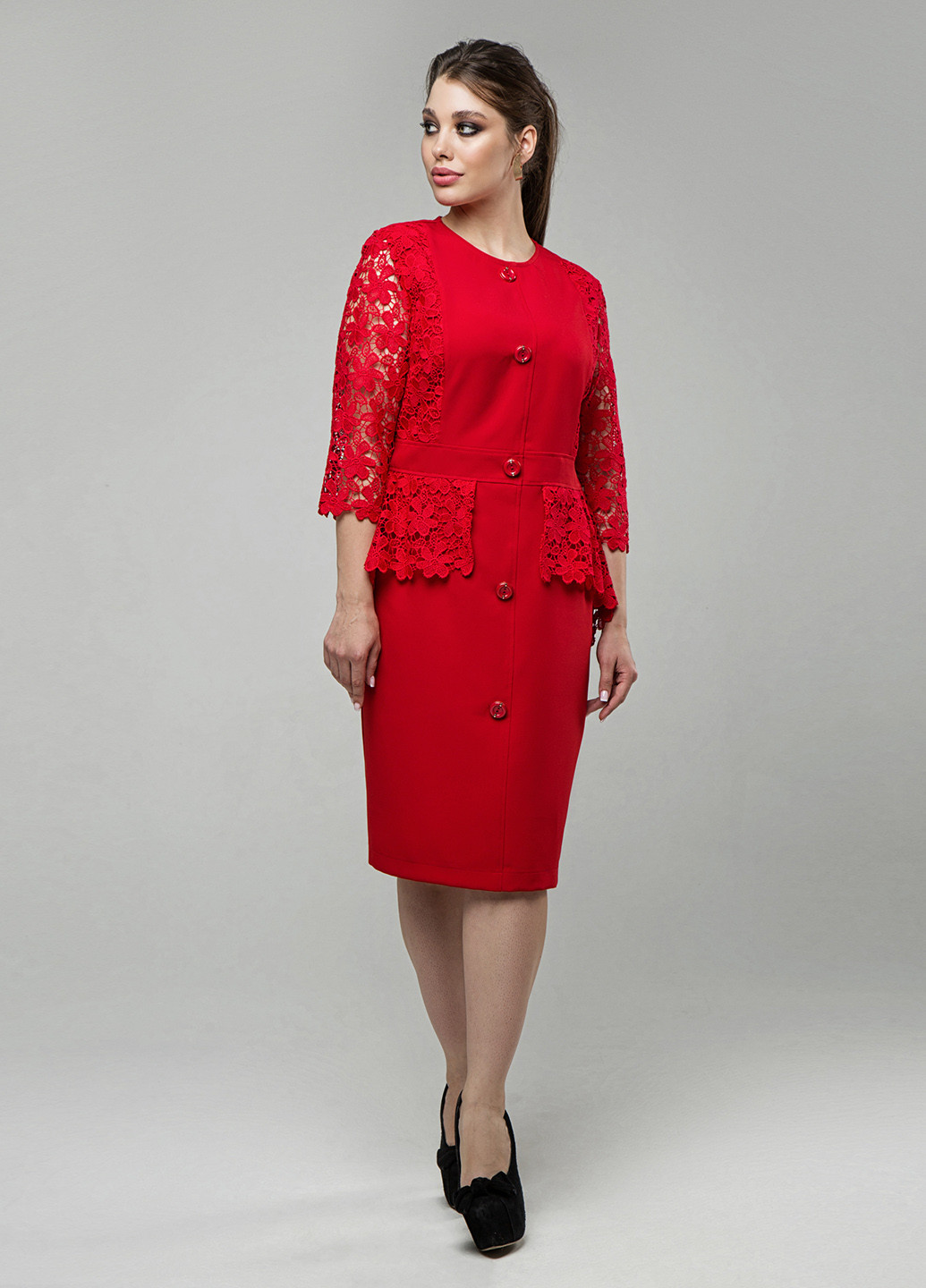 Червона кежуал плаття, сукня з баскою Miledi однотонна