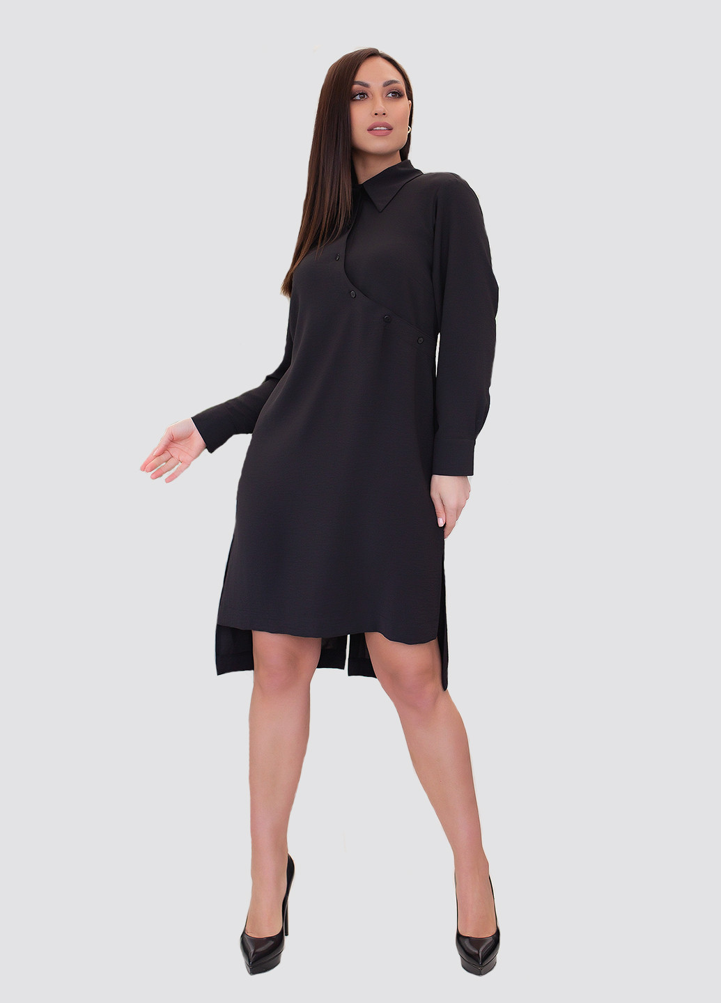 Черное коктейльное платье рубашка Modna Anka однотонное
