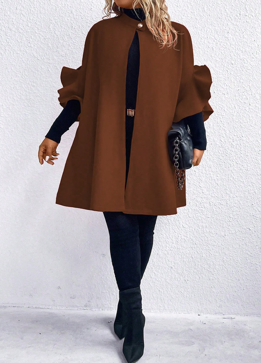 Коричневое демисезонное Пальто кейп SHEIN