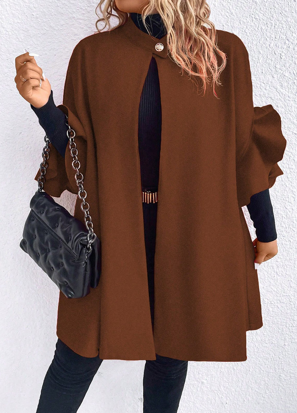 Коричневое демисезонное Пальто кейп SHEIN