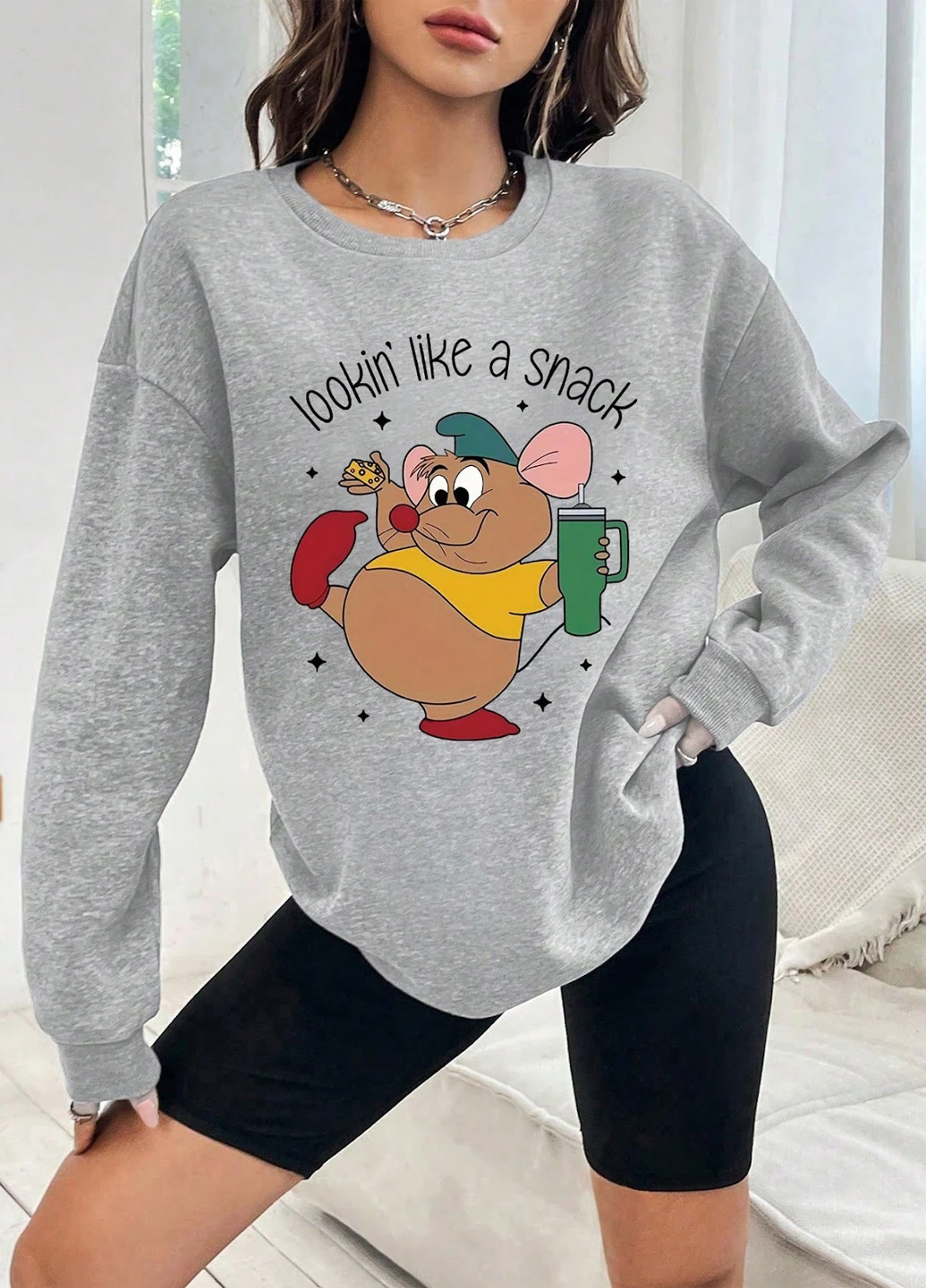 Серый свитшот SHEIN рисунок без декора (323639228)