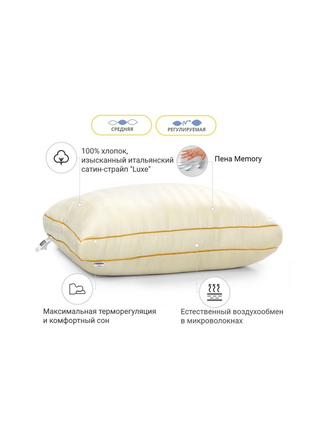 Подушка 1505 Carmela DeLuxe memory effekt Средняя 50х70 см (2200001541436) No Brand (254007926)