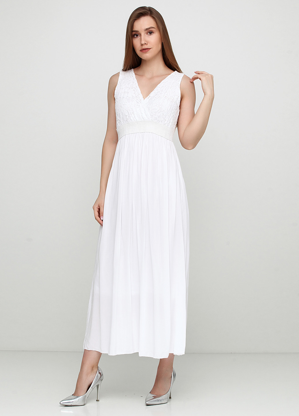 Белое кэжуал платье в стиле ампир Made in Italy однотонное