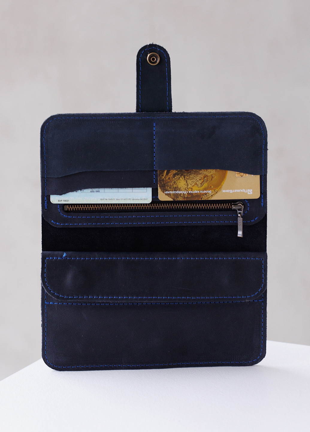 Стильне портмоне ручної роботи із натуральної вінтажної шкіри синього кольору Boorbon (253513782)