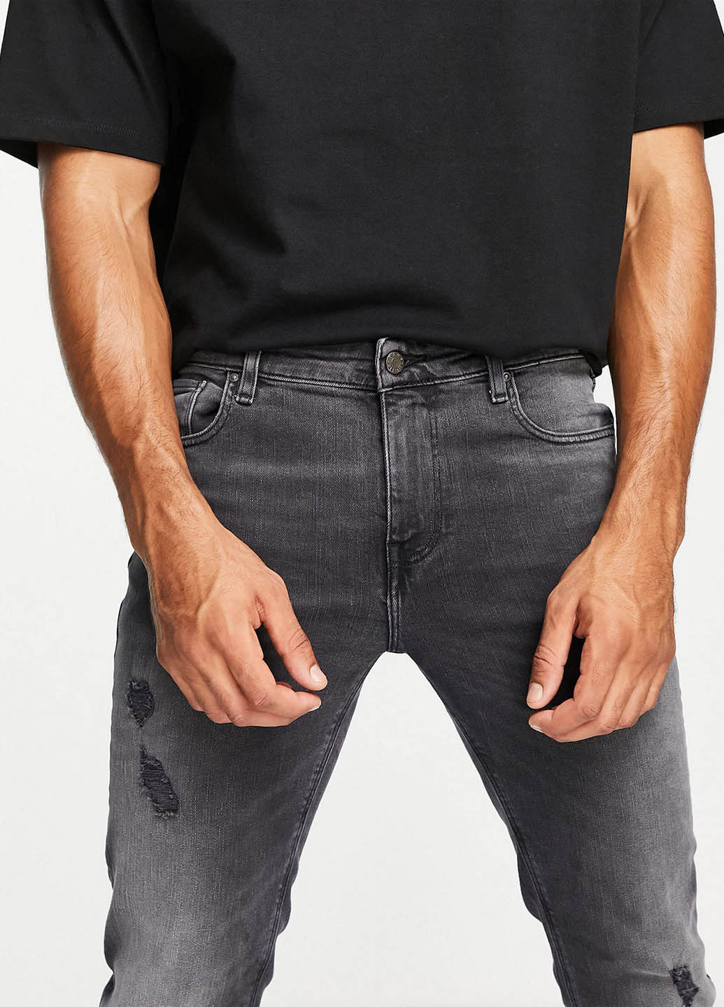 Серые демисезонные зауженные джинсы Asos