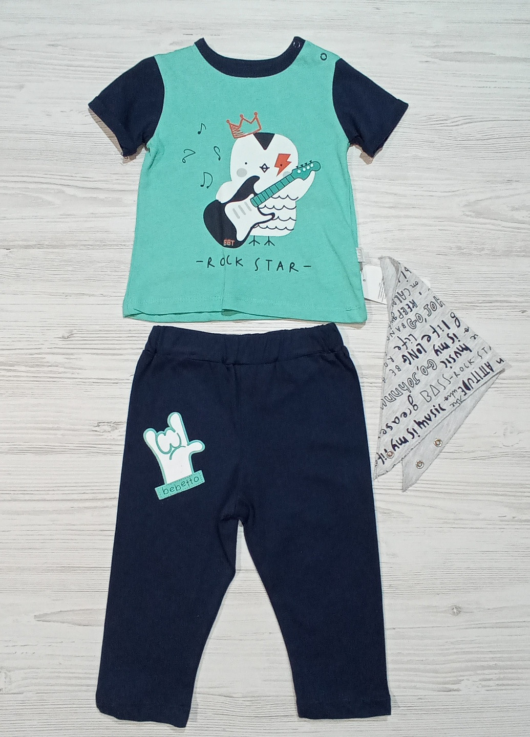 Бірюзовий літній костюм для хлопчика літо, футболка + штани і бандана Bebetto
