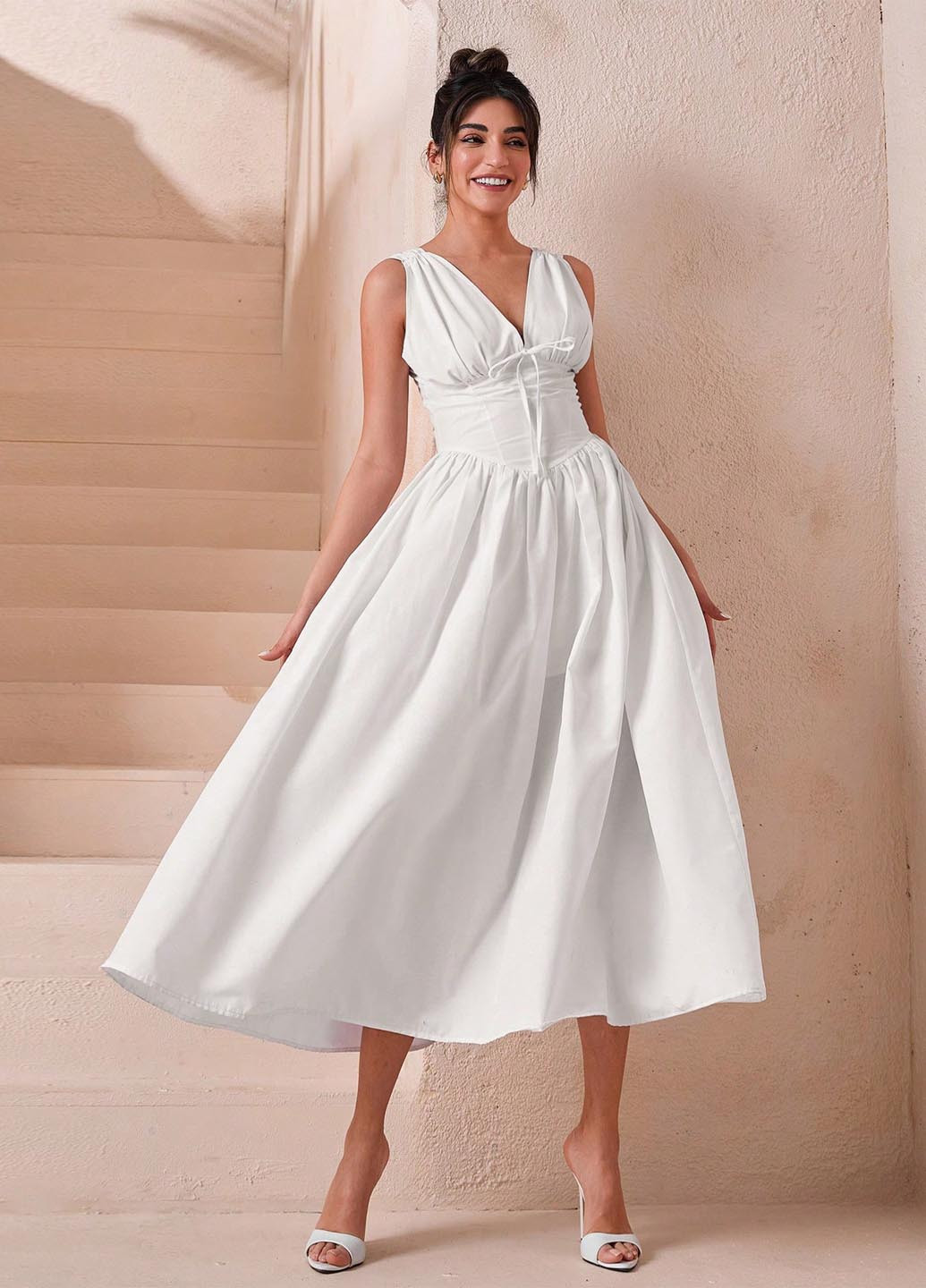 Білий вечірня, кежуал сукня а-силует SHEIN однотонна