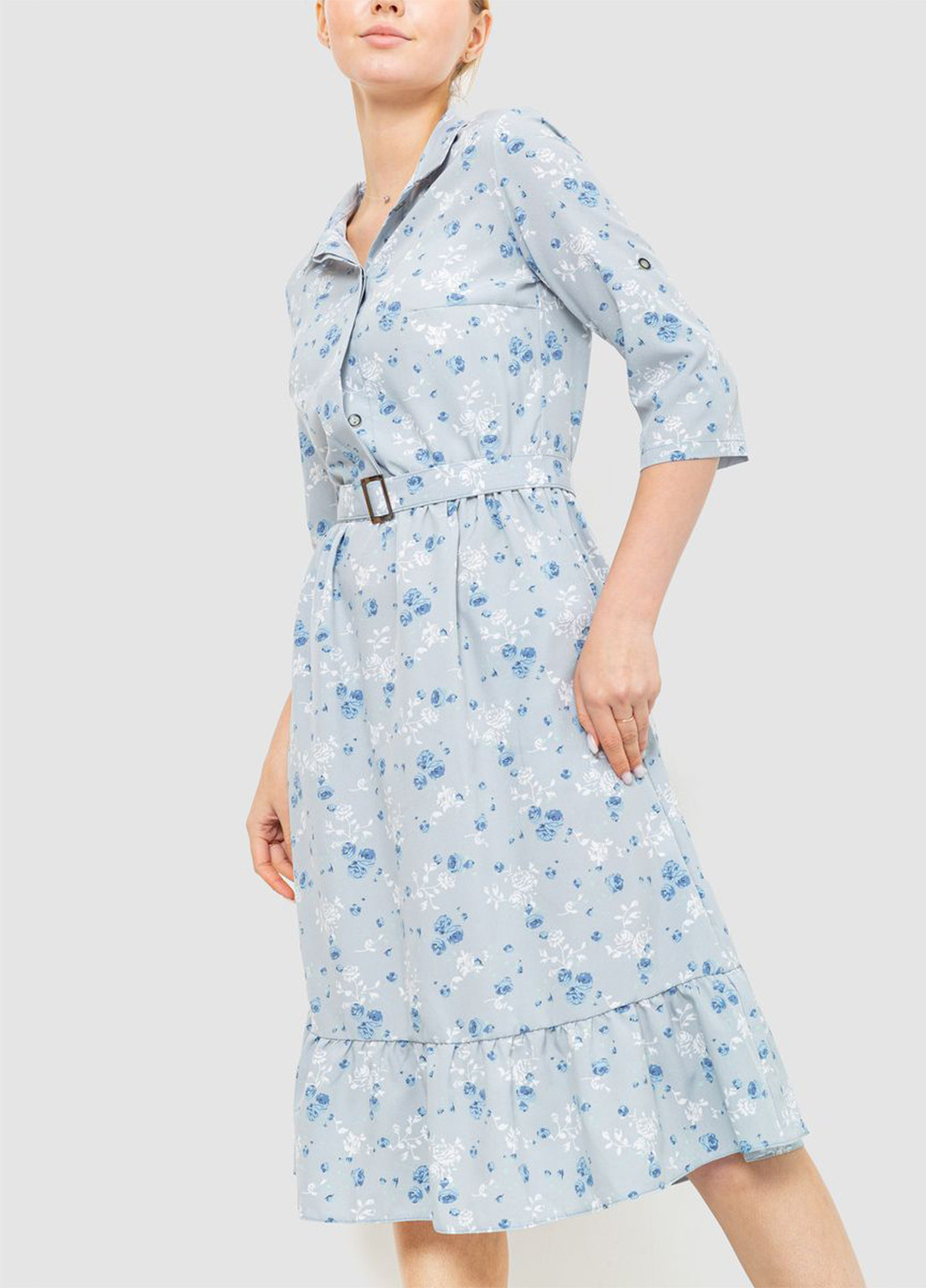 Светло-голубое кэжуал платье клеш Ager с цветочным принтом
