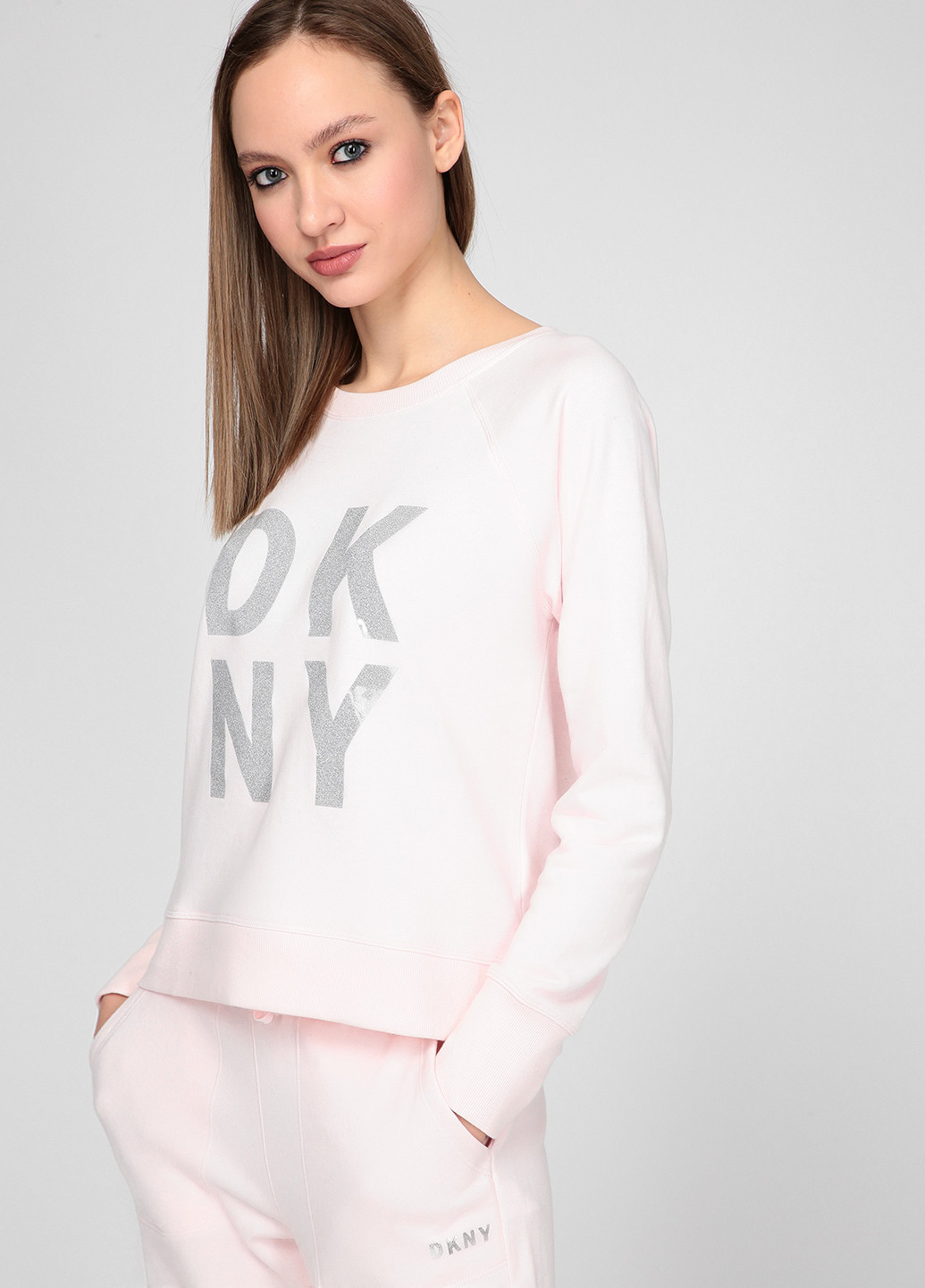 Свитшот DKNY - Прямой крой надпись светло-розовый кэжуал хлопок, трикотаж - (212876613)