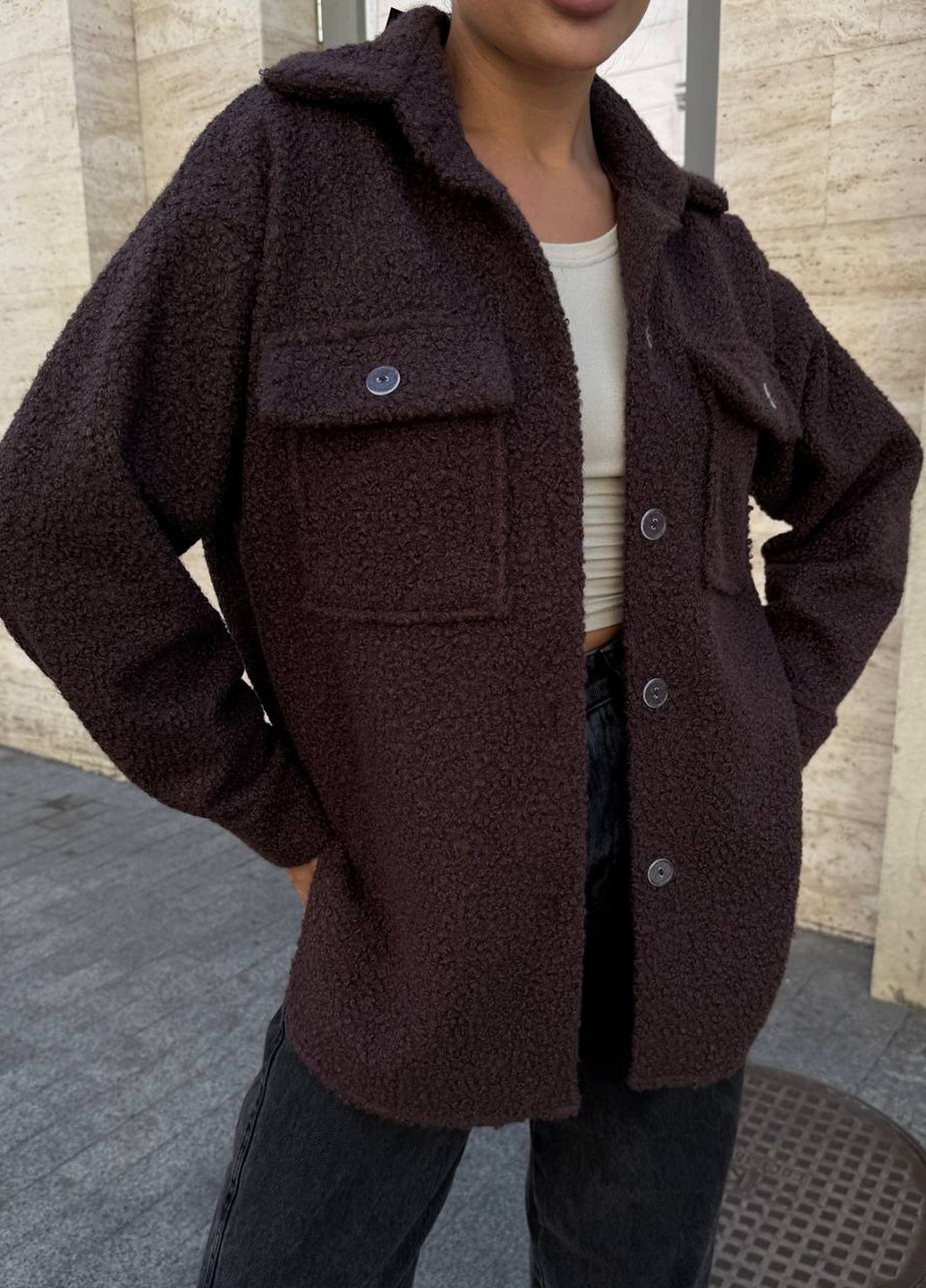 Коричневая кэжуал рубашка однотонная No Brand