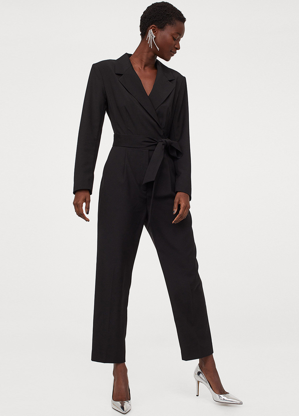 Комбинезон H&M комбинезон-брюки однотонный чёрный деловой полиэстер