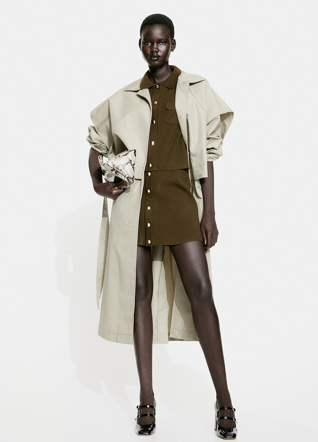 Оливковая (хаки) кэжуал однотонная юбка H&M а-силуэта (трапеция)