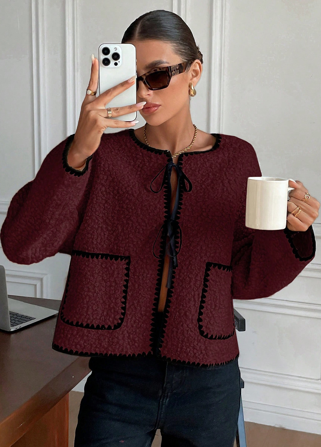 Темно-бордовый женский жакет SHEIN однотонный - демисезонный