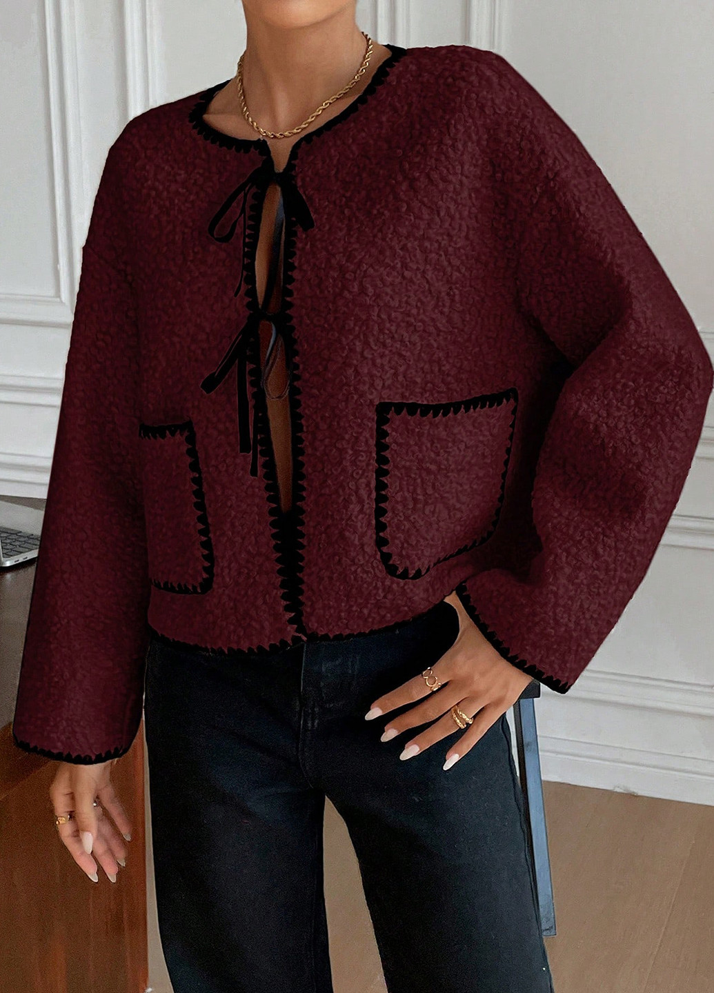 Темно-бордовый женский жакет SHEIN однотонный - демисезонный